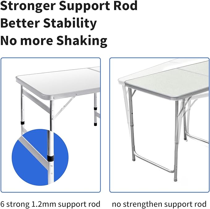 Moosinily Camping Table 6FT Folding Table Large 3 Adjustable Height Portable Picnic Table Camp Aluminum Outdoor Picnic BBQ White