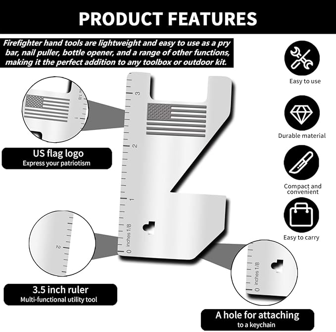 2-Pack Firefighter Multi-Tool – Credit Card-Sized Stainless Steel Pry Bar, EDC Survival Tool with Screwdriver, Bottle Opener, Ruler – Compact Emergency Gear for Firefighters, EMS, and First Responders