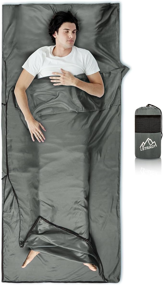 Sleeping Bag Liner,14oz Ultralight Sefl Tan Sleep Sack with 2 Way Zipper, Expose Feet Separately, Adult Sleep Sack & Travel Sheets for Camping, Hiking, Traveling Backpacking,Hotel