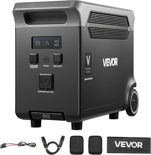 VEVOR Extra Battery for Portable Power Station, 3840Wh LiFePO4 Extra Expansion Battery with 3 Output Ports for Home Use, Outdoor Camping, Road Trips, RVs, Emergencies
