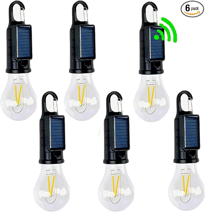 6 Pack Solar Camping Lantern, Portable LED Camping Light with Light Sensor, USB Rechargeable Tent Light, Dusk to Dawn Waterproof Hanging Emergency Light for Outdoor Hiking Backpacking Patio Warm White