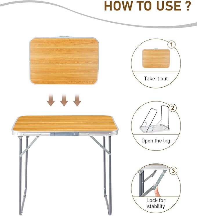 Outvita 2.3ft Portable Folding Camping Table, Outdoor Waterproof Picnic Table, Aluminum Lightweight Suitcase Foldable Table for Picnic BBQ Beach Dining