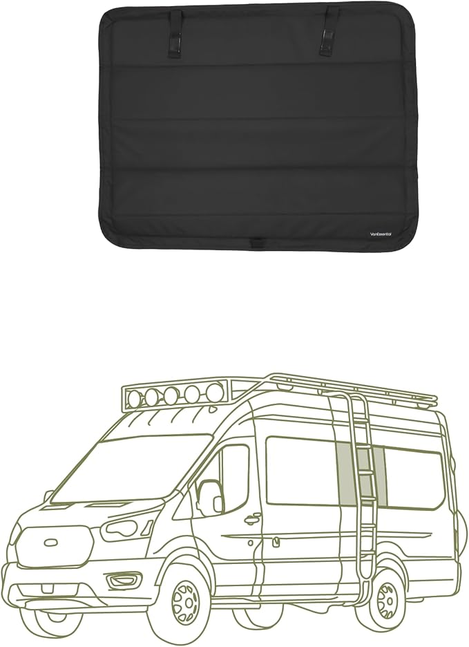 VanEssential Insulated Stealth Blackout Window Cover Designed for Ford Transit High/Medium Roof Full Plastic Trim Middle Window LH (Driver) Side 148 Long or Extended Length Vans - Black