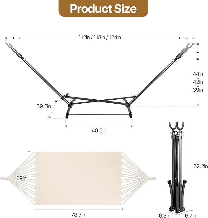 Homgava Portable Hammock with Folding Hammock Stand,Heavy Duty Steel Hammock Stand for Indoor and Outdoor with Carrying Bag,3 Holes for Height Adjustment, 550 LBS Weight Capacity,Off White