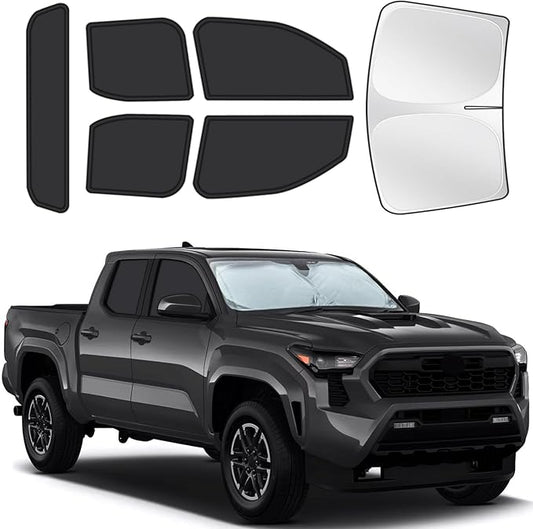 for Toyota Tacoma 2024 2025 Car Window Shades, 6pcs Privacy Sun Shade Set for Front Windshield Side and Rear Windows, Full Window Covers Keeps Vehicle Cool for Camping Napping