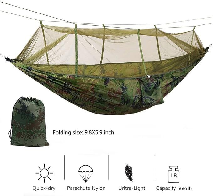 KEPEAK Camping Hammock with Net Netting, Single & Double Tree Hammock Net, Lightweight Nylon Portable Hammock for Backpacking, Camping, Travel, Beach, Yard Multi Color