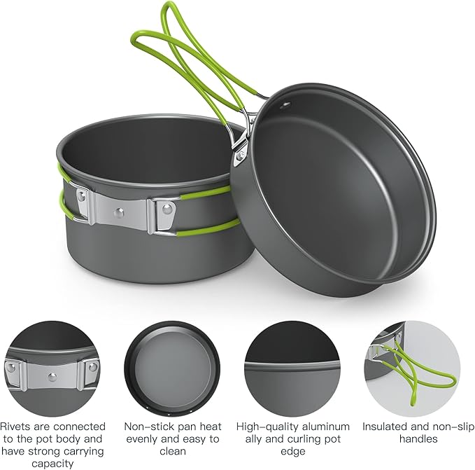 Lixada Camping Cookware Set,11PCS Camping Cookware Mess Kit with Non-Stick Lightweight Pot Pan Bowls Set for Outdoor Camping Backpacking Outdoor Picnic