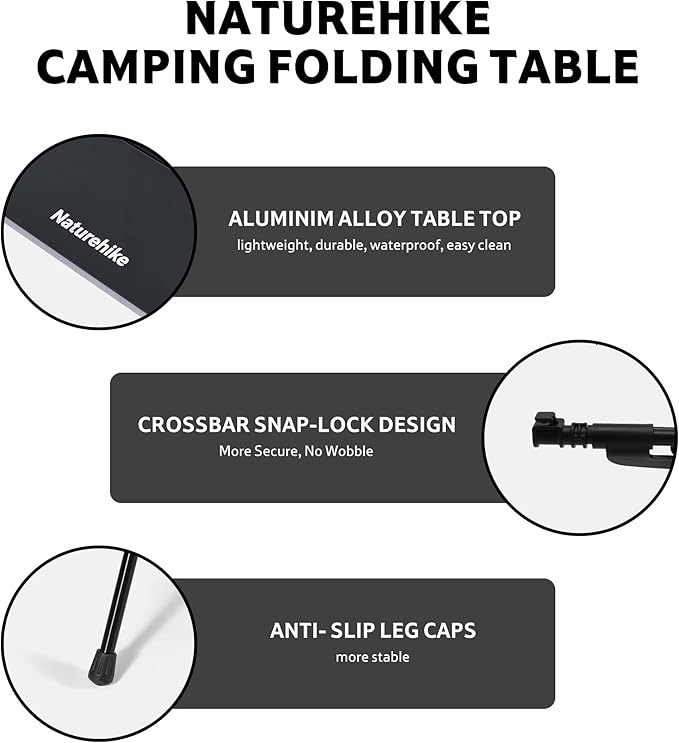 Naturehike YL01 Portable Camping Table, Lightweight Folding Backpacking Table for Hiking, Tailgating, Picnics, Beach, Travel