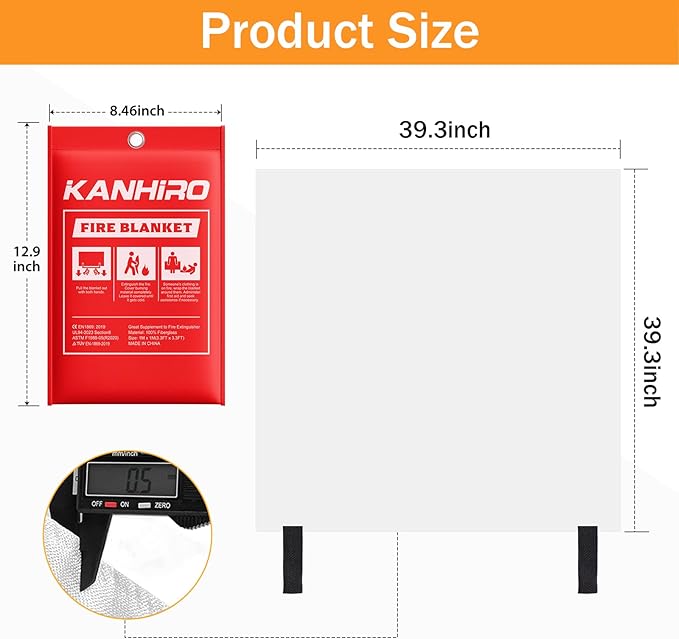 kanhiro Emergency Fire Blanket for Home Kitchen - 4 Pack, 40"x40" Fiberglass Fire Suppression Blanket Great for School, Fireplace, Grill, Car, Office, Warehouse