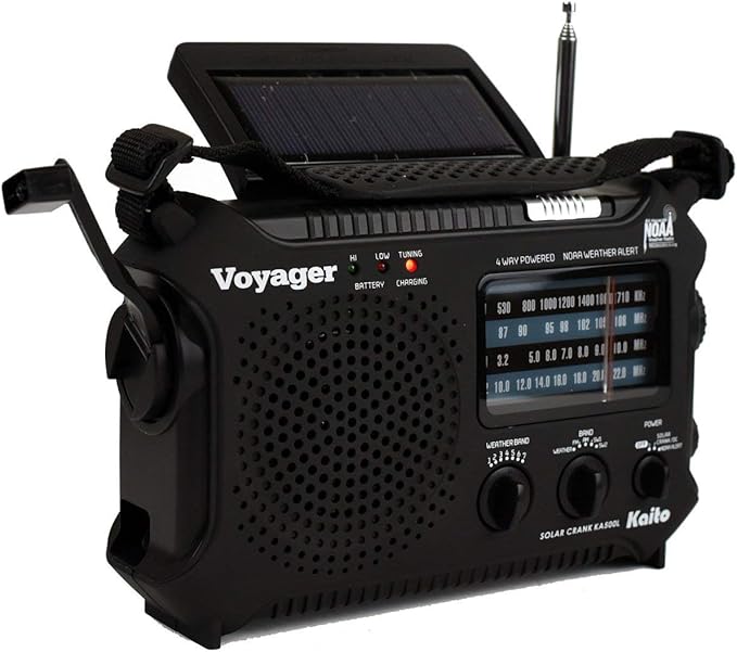 Kaito KA500L 4-Way Powered Emergency AM/FM/SW NOAA Weather Alert Radio with Solar, Dynamo Crank, Flashlight and Reading Lamp, Black