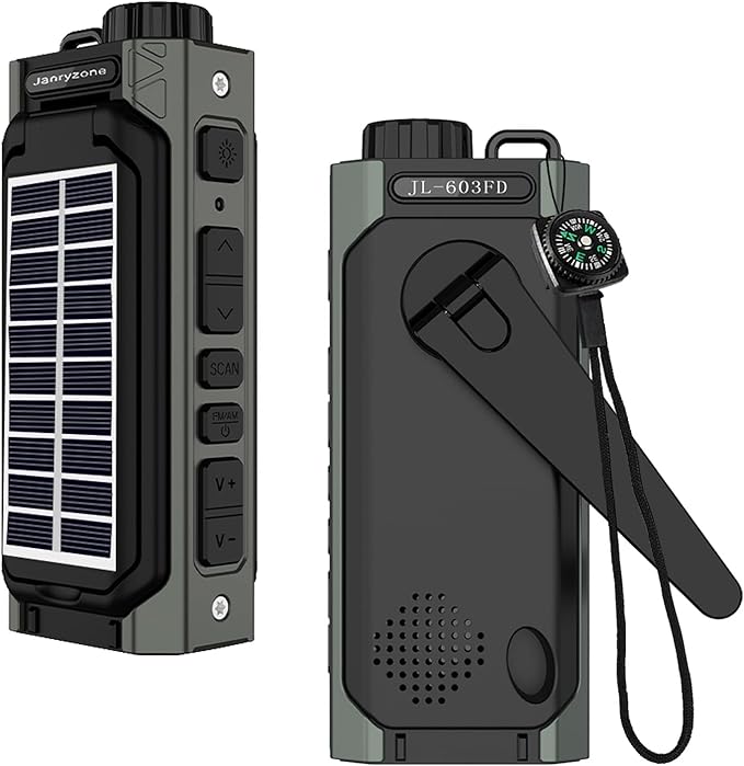 NOAA/AM/FM Weather Radio with Flashlight，Solar Hand Crank Radio,USB Type-C Charging, Cellphone Charger, SOS Alarm,Compass for Indoor Outdoor Emergencies