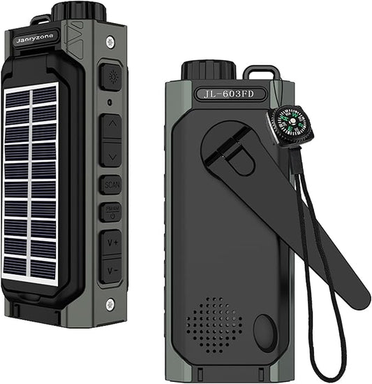 NOAA/AM/FM Weather Radio with Flashlight，Solar Hand Crank Radio,USB Type-C Charging, Cellphone Charger, SOS Alarm,Compass for Indoor Outdoor Emergencies