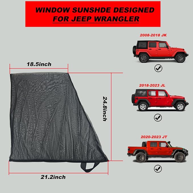 Side Window Sunshade for Jeep Wrangler,Front Window Cover Net for Camping,Window Netting Window Curtains for Jeep Wrangler TJ JK JL & Gladiator JT,2Pack