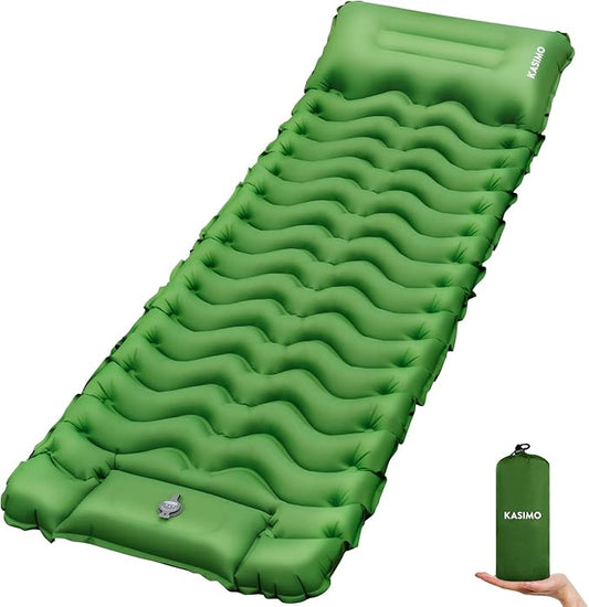 KASIMO Camping Sleeping Pad, Ultralight Camping Mat with Pillow Built-in Foot Pump Inflatable Sleeping Pads Compact for Camping Backpacking Hiking Traveling Tents
