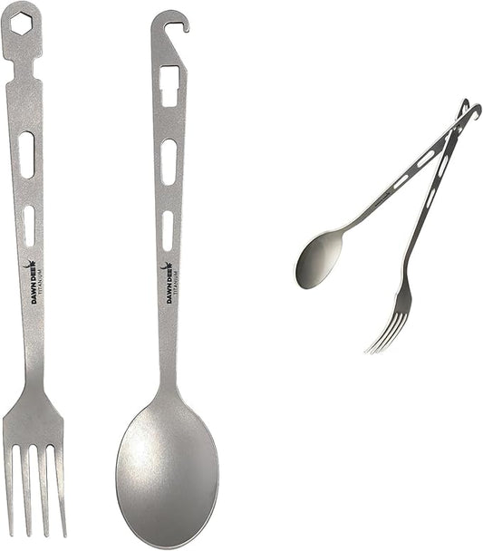 Titanium Fork Spoon Knife Set - Camping Tongs | Ultralight Backpacking Utensils, Travel Cutlery Set, Heat-Resistant & Rustproof, Hiking Survival Gear (Fork+ Spoon)