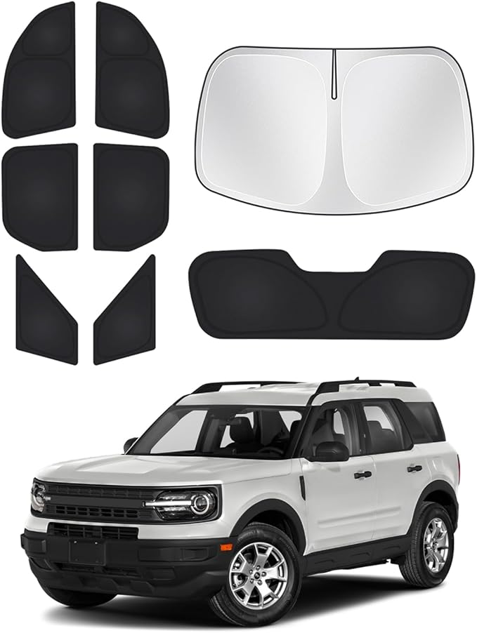 Canvcle Windshield Sun Shade for Ford Bronco Sport 2021-2025 2026 Side Rear Window Shade Cover Set Window Sun Visor Blocker Privacy Protection Keep Vehicle Cool Black 8PCS