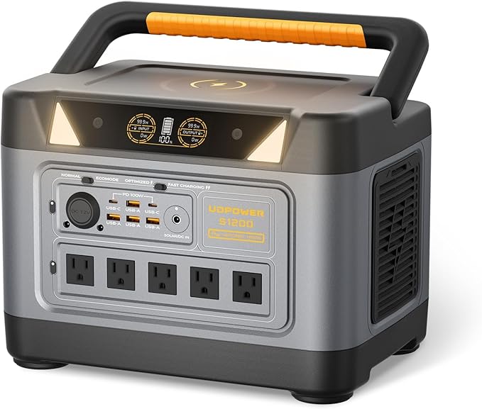UDPOWER S1200 Portable Power Station, 1190Wh LiFePO4 Battery, 1200W (1800W Surge) AC Output, Solar Generator for Camping, Emergency,RVs(Solar Panel Optional)