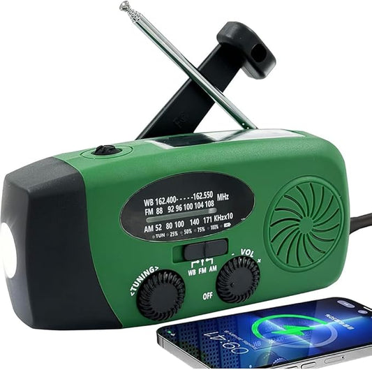 2000mAh/7400mWh Emergency Hand Crank Radio, NOAA Emergency Weather Radio Flashlight (Army Green)