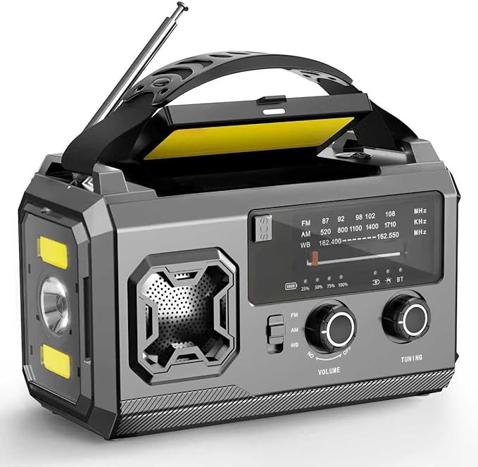 40000mAh Solar Hand Crank Portable AM/FM Shortwave Radio, Rechargeable Battery, USB Charger, Flashlight, SOS Alarm for Home Outdoor Hurricane Survival (Grey)