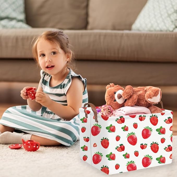 Rectangular strawberry basket,Waterproof foldable storage box with handle,Gift basket,Baby Girl Baskets,Girl room decor,Books Box(Strawberry)