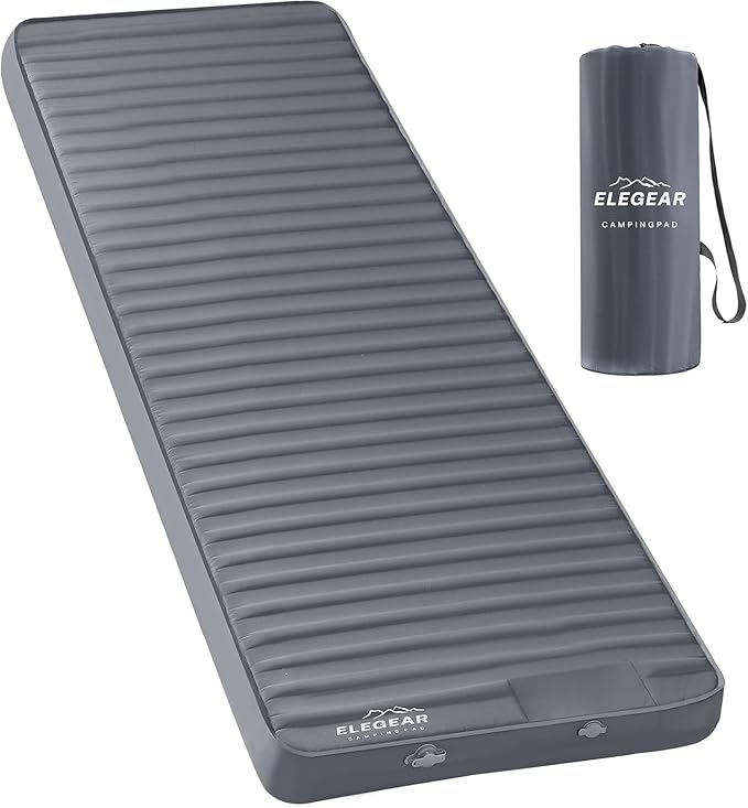 Elegear CumbreX™ Air & Foam Camping Sleeping Pad, HexaFoam Camping Mattress Pad with Built-in Foot Pump Memory Foam Camp Pad 4-Season R-Value 9.5 Camp Sleeping Mat for Travel/Car/Tent, Light Gray