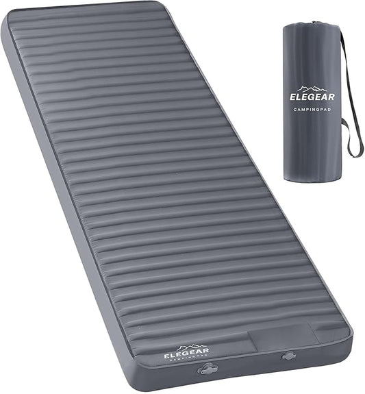 Elegear CumbreX™ Air & Foam Camping Sleeping Pad, HexaFoam Camping Mattress Pad with Built-in Foot Pump Memory Foam Camp Pad 4-Season R-Value 9.5 Camp Sleeping Mat for Travel/Car/Tent, Light Gray