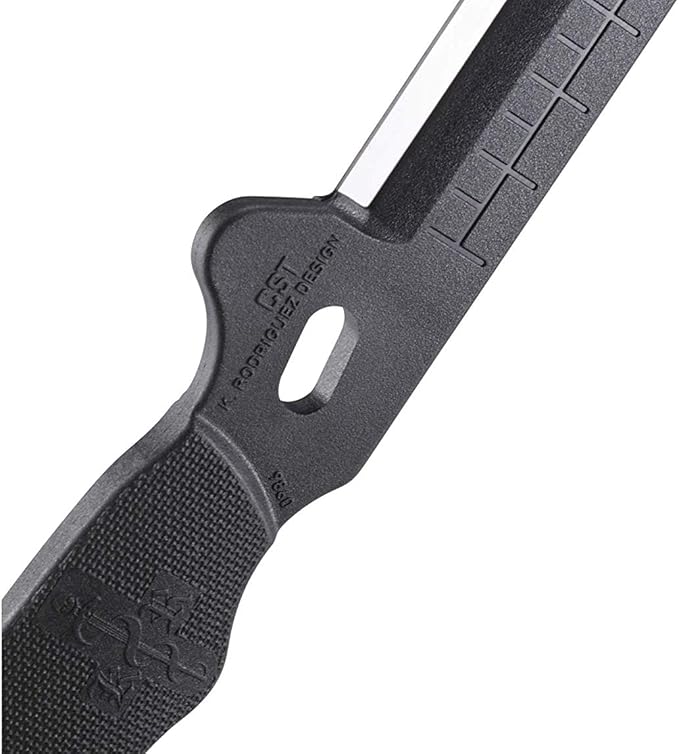 CRKT Combat Stripping Tool with Sheath: Emergency Trauma Tool, Flat Razor Blade to Slide Through Clothing and Gear, Oxygen Wrench, Poly Handle, Sheath 9860
