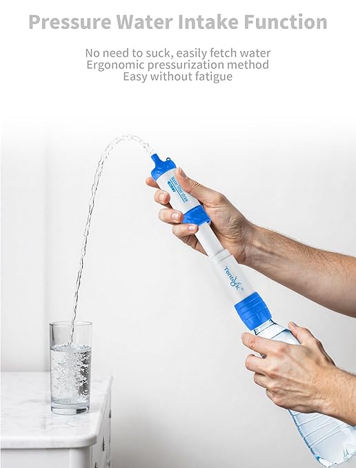 Tentock Portable Water Filter, 0.01 Micron 2-Way Survival Straw for Camping & Emergency, 1000L Capacity， Lightweight Water Purifier for Hiking, Backpacking