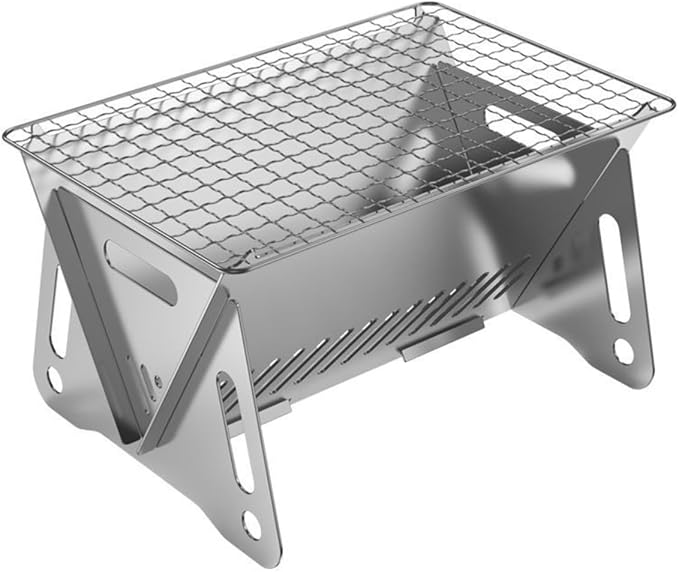 WINB Portable Folding BBQ Grill for 1-2 People - Mini Charcoal Grill for Camping, Compact Stainless Steel Fire Pit with Carry Bag, Outdoor Grill for Backyard, Hiking & Picnic (8.2X5.5 IN)