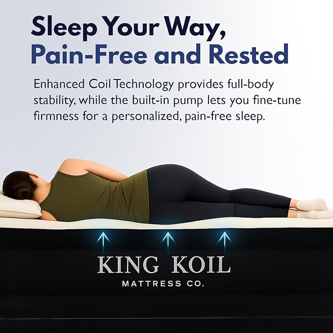 King Koil Luxury California King Size Air Mattress with Built-in High-Speed Pump Best for Home, Camping & Guests, 20" Double High Airbed Adjustable Blow Up Mattress, Waterproof, 1-Year Warranty
