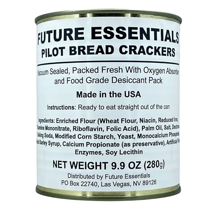 Future Essentials Pilot Bread Survival Crackers – Emergency Food Supply – 30-Year Shelf Life – Ready to Eat Hardtack Biscuits – #2.5 Can, Made in USA, 12 Crackers per Can, Pack of 12