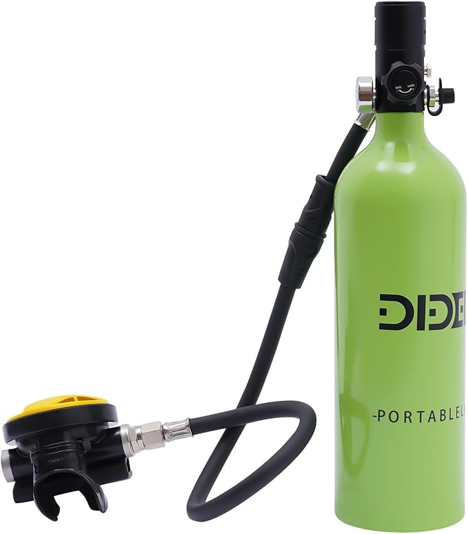 Mini Scuba Tank, 1L Capacity Refillable Oxygen Cylinder, Portable Scuba Tank with 15-20 Minutes Underwater Diving Gear for River and Sea Emergency Rescue, Fishing, Snorkeling