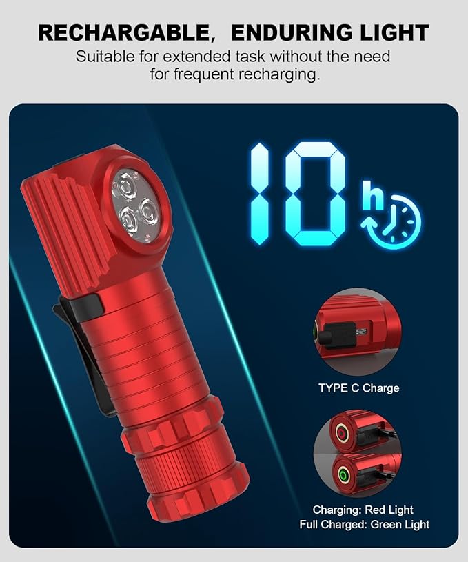 High Lumens LED Rechargeable Headlamp for Adults - Hard Hat Light Running Head Lamp with Red Light, Magnet, 180° Tilt, 7 Modes, Detachable Flashlight & Headband, Outdoor, Emergency Use 2PC Red