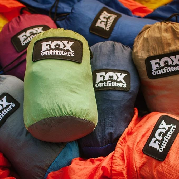Fox Outfitters Neolite Double Camping Hammock - Lightweight Portable Nylon Parachute Hammock for Backpacking, Travel, Beach, Yard. Hammock Straps & Steel Carabiners Included (Grey/Lime Green)