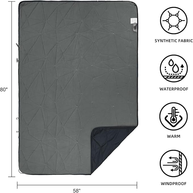 Large Outdoor Waterproof Blanket Extra Thick Fleece Stadium Blanket for Camping, Car, Pet, Picnics - Windproof, Wearable, Machine Washable 80" x 58" (Black Gray)