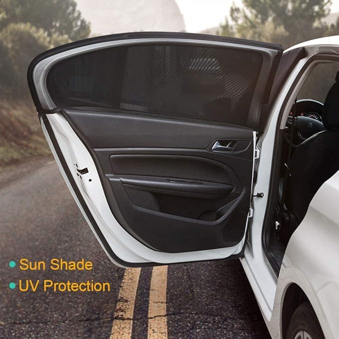 Car Window Shades, Breathable Mesh Side Car Window Sun Shade, Stretchy Car Window Screen for Baby Camping Sun Protection, car Window Covers for Rear/Back Window for Privacy (2 Pack)