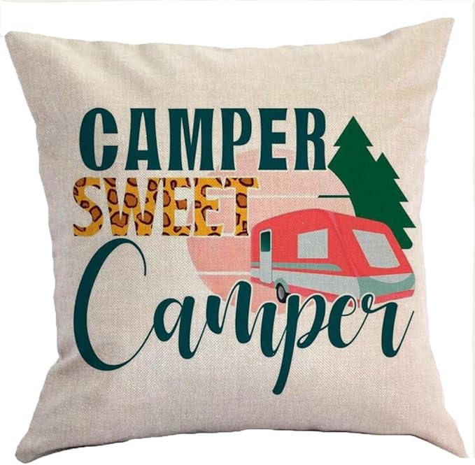 Camper Sweet Camper Pillow Cover Pillowcases for Camper Removable Double Side 18x18 Inch Color:Camper Sweet Camper