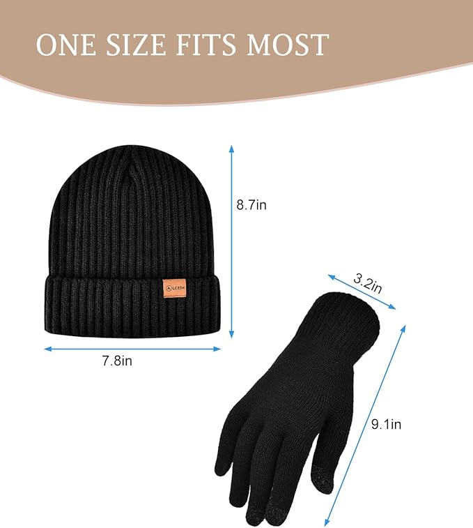 LCZTN Winter Beanie Hat and Touchscreen Gloves Set for Men and Women,Beanie Gloves Set with Warm Knit Fleece Lined