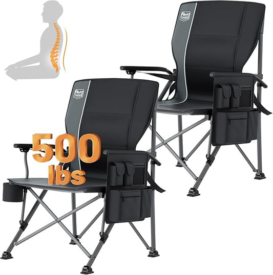 TIMBER RIDGE Oversized Folding Camping Chair with Lumbar Support Adjustable High Back Heavy Duty for Adults Aluminum Support up to 500lbs with Cup Holder, Cooler Bag, Side Pocket, 2 Pack