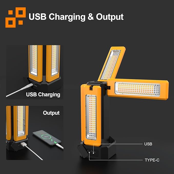 iodoo 13200mAh Rechargeable Solar Work Light, IPX4 Waterproof with Folding Stand Support and Portable Carrying Bag, 8000 Lumen Stepless Dimmable, 4 Lighting Modes, White/Warm/Warm White (No Tripod)