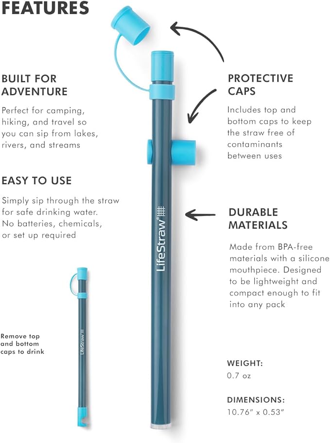 LifeStraw Sip Essential – Lightweight Water Filter Drinking Straw, Removes Bacteria, Parasites and Microplastics, Laguna Teal