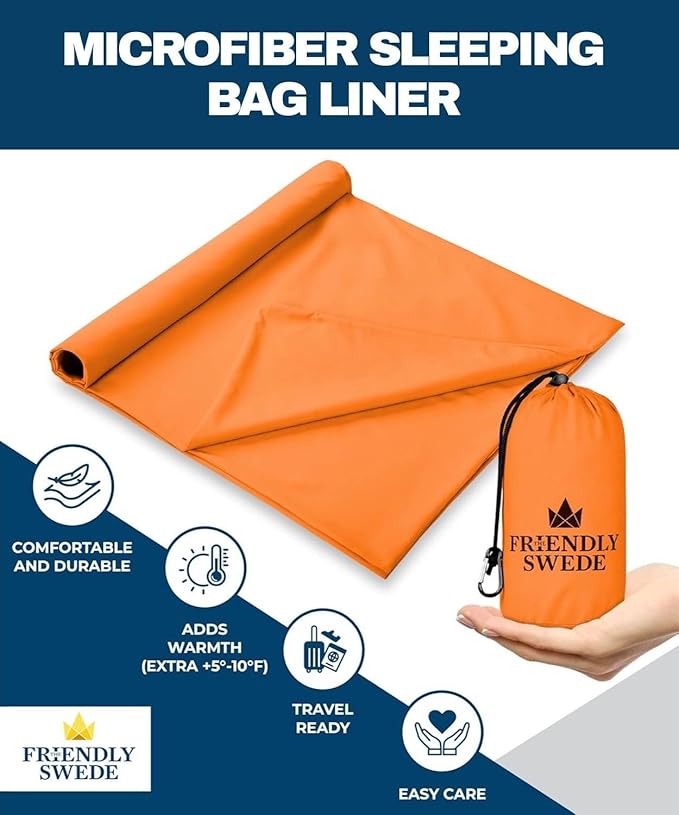 The Friendly Swede Sleeping Bag Liner — Ultralight Polyester or Cold Weather Microfiber Adult Sleep Sack- Camping Sheets - Travel Sleeping Bag with Pocket-Size Stuff Sack