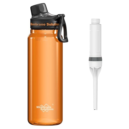 Filtered Water Bottle, Membrane Solutions C3 Water Bottle Filter with Replaceable ACFX2 Filter Cartridge, Portable Water Filter 36oz BPA-Free for Travel, Hiking & Camping Drinking use(Orange)