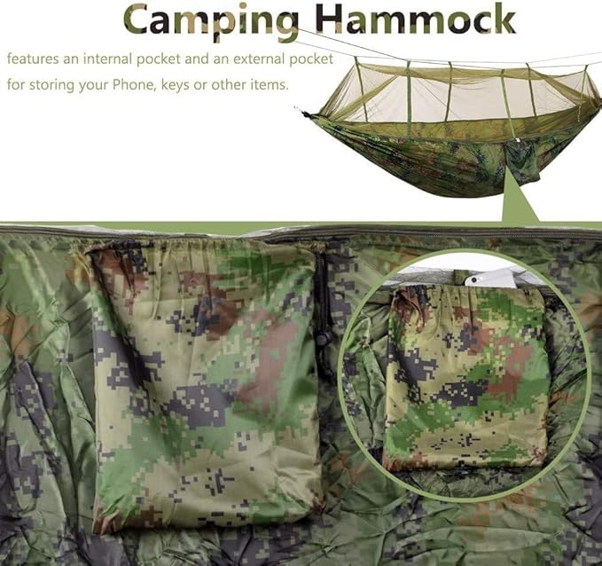 KEPEAK Camping Hammock with Net Netting, Single & Double Tree Hammock Net, Lightweight Nylon Portable Hammock for Backpacking, Camping, Travel, Beach, Yard Multi Color