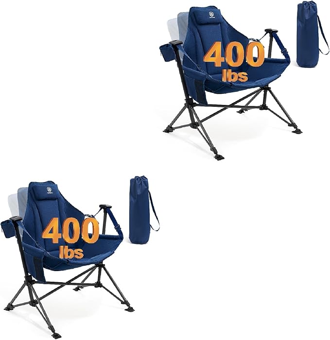 EVER ADVANCED Padded Hammock Camping Chair, Oversized Heavy Duty Swing Chair with Detachable Cup Holder, Portable Folding Rocking Camping Chair, Support Up to 400lbs