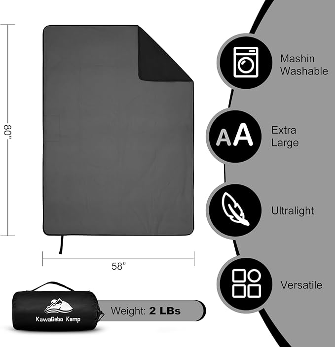 Fleece Waterproof Outdoor Blanket - Windproof Stadium Blanket for Camping, Picnics, and Sports Stay Dry and Comfortable 80"x 58"(Black)