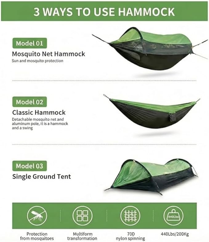 Camping Hammock Tent with Mosquito Net & Rainfly – Waterproof Portable Backpacking Hammock for Camping, Hiking & Travel – Lightweight Outdoor Hammock for Trees by Altena