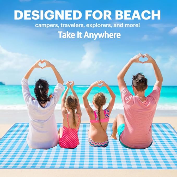 LRUUIDDE Extra Large Picnic Blanket Beach Blankets, Outdoor Foldable Waterproof Sand Mat for Beach Camping Hiking Travel Family Concerts Grass Park Music Festival Lawn Mats (Blue, 80x60inch)