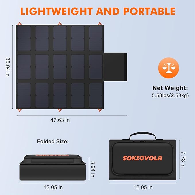 SOKIOVOLA 100W Portable Foldable Solar Panel 20V Portable Solar Charger with QC3.0 USB-A & Type-C Output IP68 Waterproof for Cell Phones Camera Outdoor Camping RV Hiking Travel Small Power Station