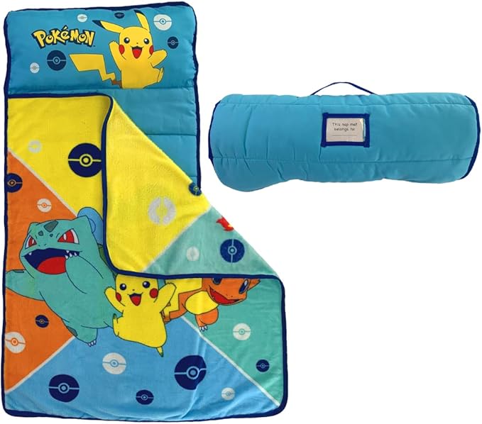 Pokémon Anime 24" X 45" Soft Toddler Nap Mat with Pillow and Blanket Perfect for Preschool, Daycare, and Travel (Official Licensed Product) by Franco